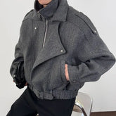 Stand Collar Zip-Up Plain Jacket