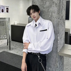 Mock Two-Piece Long-Sleeve Contrast Trim Button-Up Shirt