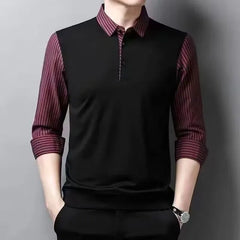 Mock Two-Piece Long-Sleeve Striped Panel Shirt