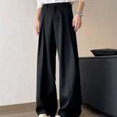 Mid Rise Plain Pleated Wide Leg Dress Pants