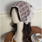 Plaid Lace Trim Headkerchief