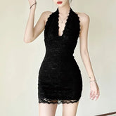 Halter-Neck Mini Lace Bodycon Dress