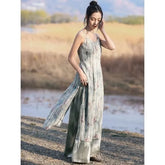 Tie Dye Slit Lace Midi Jumper Dress