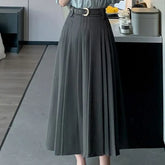 High Waist Plain Pleated Midi A-Line Skirt