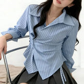 Long-Sleeve Asymmetrical Wrap Slim Fit Shirt