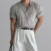 Short-Sleeve Henley Plain Knit Top