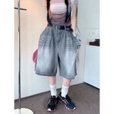 Unisex Washed Loose-Fit Denim Shorts