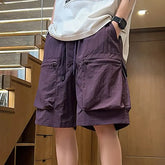 High Waist Plain Wide Leg Cargo Shorts