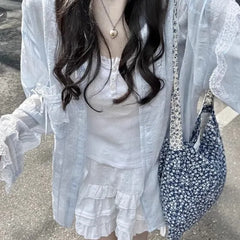 Plain Lace Trim Light Jacket Shirt