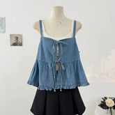 Ruffle Trim Flowy Denim Camisole Top
