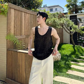 Set: Scoop Neck Plain Sequin Tank Top + Long-Sleeve Shirt