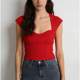 Sleeveless Sweetheart Neck Plain Ribbed Knit Crop Top