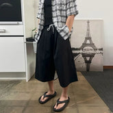Drawstring-Waist Wide-Leg Cotton Jorts