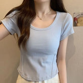 Short Sleeve Scoop Neck Plain Panel Tee