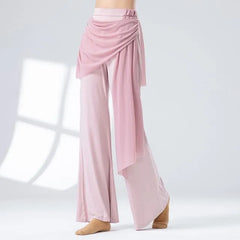 High Waist Plain Shirred Dance Wide Leg Pants