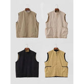Sleeveless Stand Collar Plaid Panel Zip Vest