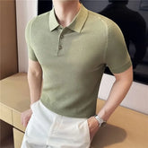 Short Sleeve Plain Waffle Knit Polo Top