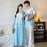 Couple Matching Short-Sleeve Gradient Shirt / Sleeveless Maxi A-Line Dress / Cardigan