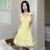 Sleeveless V-Neck Knot Lace Mini A-Line Dress