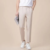 Mid Rise Plain Crop Straight Leg Pants