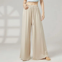 Elastic Waist Plain Dance Wide Leg Pants