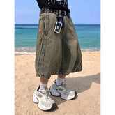 Mid Rise Washed Wide Leg Jorts