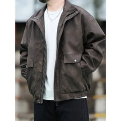 Stand Collar Zip-Up Faux Leather Jacket