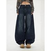 Mid Waist Washed Barrel Wide Leg Jeans (Various Designs)