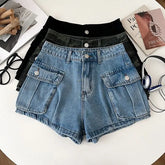 Mid Waist Denim Cargo Hot Pants