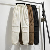 Drawstring Waist Plain Cropped Harem Cargo Pants