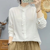 Long-Sleeve Plain Ruffle Shirt