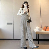Maternity Long-Sleeve Crew Neck Plain Tee / Striped Wide Leg Jumper Pants / Set