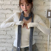 Striped Knit Narrow Scarf