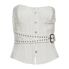 Plain Belt Accent Corset Tube Top