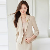 Notch Lapel Plain Single Breasted Blazer / High Rise Midi Pencil Skirt