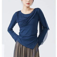 Long-Sleeve Crew Neck Plain Dance Crop Top