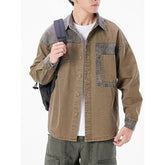 Long-Sleeve Collared Washed Denim Button Up Shirt
