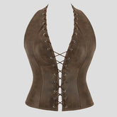 Halter Lace Up Faux Leather Bustier Top