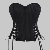 Pinstriped Slit Lace Up Tube Bustier Top
