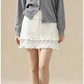 High Waist Plain Crochet Knit Ruffled Hem Mini Pencil Skirt