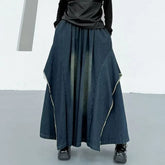 Elastic Waist Washed Frayed Slit Denim Culottes
