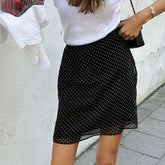 High Waist Polka Dot Sheer Mini Pencil Skirt