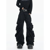 Details Shirred Straight-Cut Jeans