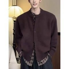 Collared Plaid Mock Two Piece Cardigan