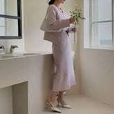 Tweed Set: Square-Neck Button Jacket + H-Line Long Skirt