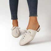 Low Heel Lace-Up Plain Mules