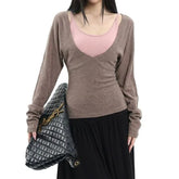 Plain Camisole Top / Long-Sleeve V-Neck Plain Knit Top