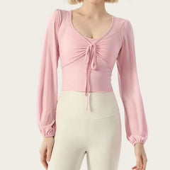 Long-Sleeve V-Neck Plain Crop Sports Top