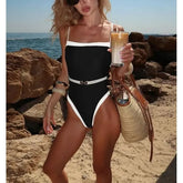 Spaghetti Strap Square-Neck Contrast-Trim Swimsuit