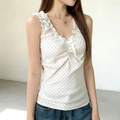 Scoop Neck Polka Dot Lettuce Edge Tank Top
